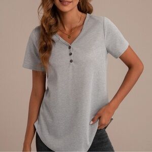 NEW Ribbed gray T-shirt. Ribbed V-neck T-shirt for ladies. T-shirt with buttons.